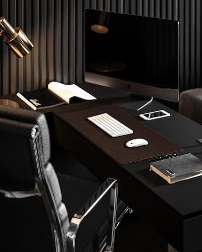 YSAGi Genuine Leather Desk Mat, 35.4"X17" Office Desk Pad, Thick Premium Table Pad with Stitched Line, Non-Slip Laptop Writing Pad with Rubber Base (Dark Brown, 35.4"x17") thumbnail 2
