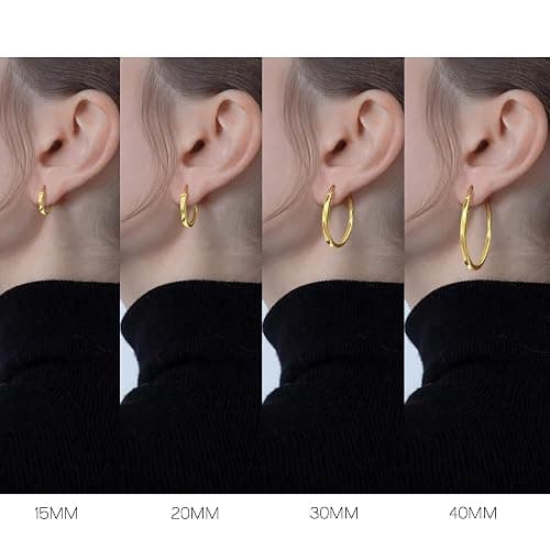 Hayoso 18K Gold Plated Hoop Earrings - 925 Sterling Silver Hoop Earrings Womens Hypoallergenic Hoops | Square Tube Hoop Earrings for Women 15mm/ 20mm /30mm /40mm thumbnail 4