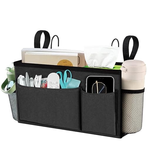 BlissTotes Bedside Caddy, Bedside Storage Organizer for Bunk Bed Accessories, Dorm Storage for Bedside Shelf and Bunk Bed Shelf, Bed Caddy for Home, Dorm, Bunk (Dark Gray, 1 Pack) - Image 1