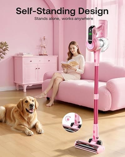Cordless Vacuum Cleaner, 40Kpa 45Mins Vacuum Cleaners for Home, 8-in-1 Lightweight Stick Vacuum with Powerful Suction, Anti-tangle Wireless Vacuum for Carpet, Tile, Pet Hair, Hardwood Floors, Pink - Pink thumbnail 2
