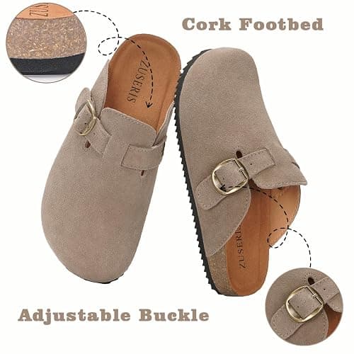 ZUSERIS Kids Suede Clogs Boys Girls Cork Potato Shoes | Slip-On Leather Mules,Adjustable Buckle,Clogs for Little Kids Boys Girls Youth,Indoor Outdoor Sandals thumbnail 6