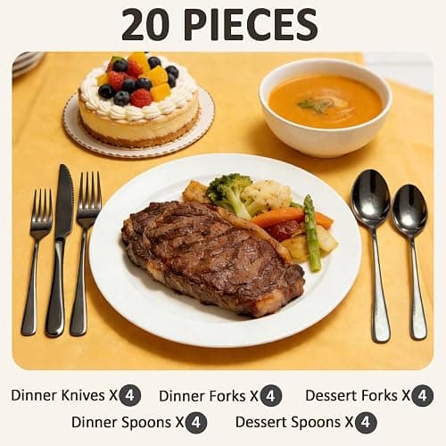 20 Piece Black Silverware Set,for Home,Kitchen,Restaurant.Black Flatware Set,Stainless Steel Cutlery Utensil Set include Forks,Knives,Spoons thumbnail 4