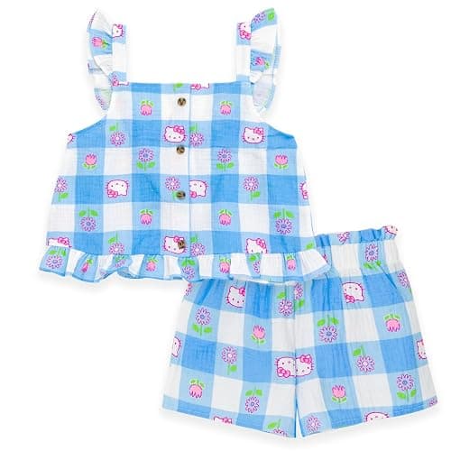 Hello Kitty Girls Square Neck Tank Top and Shorts Outfit Set Toddler to Big Kid Sizes (2T - 16) - Image 1