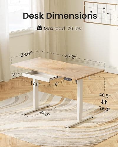FEZIBO Electric Standing Desk with Drawers, 48 x 24 Inch Height Adjustable Desk with 3 Memory Presets, Sit Stand Up Desks for Home Office, Natural thumbnail 3
