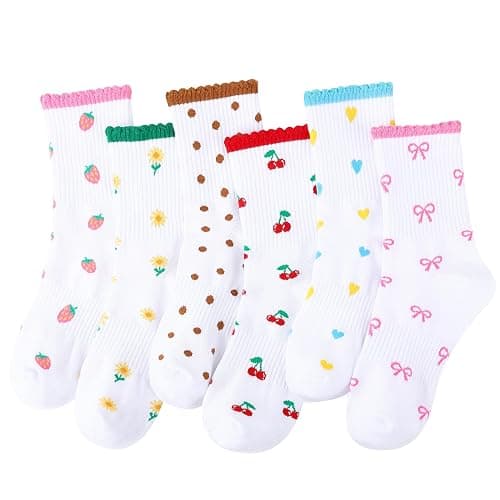 scenicamp 6 Pairs Women Cute Ruffle Crew Socks for Ladies Girls | Colorful Hearts Socks, Frilly Design, Breathable Comfortable Cotton Material, Ribbed, Casual Daily Wear, Size 5-10 - Image 1