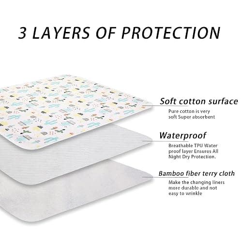 Baby Diaper Changing Pad Liners(22X27.5 inches) Soft Cotton Waterproof Changing Pad for Baby Underpads Mattress Pad Sheet Protector Portable Reusable Urine Pads for Travel Gear Pack of 3 thumbnail 4