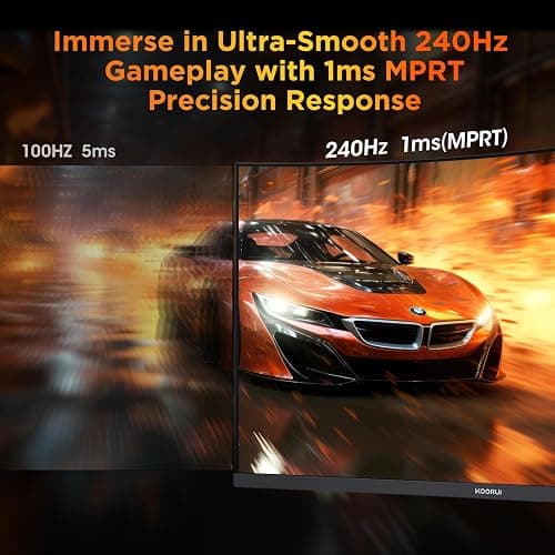 KOORUI 25 Inch Curved Gaming Monitor 240Hz FHD 1080P Computer Monitor, 1500R 1ms MPRT Display, Adaptive Sync, 90% DCI-P3,HDR, Eye Care, Tilt Adjustable, VESA 75x75mm, Black,G2511XC thumbnail 2
