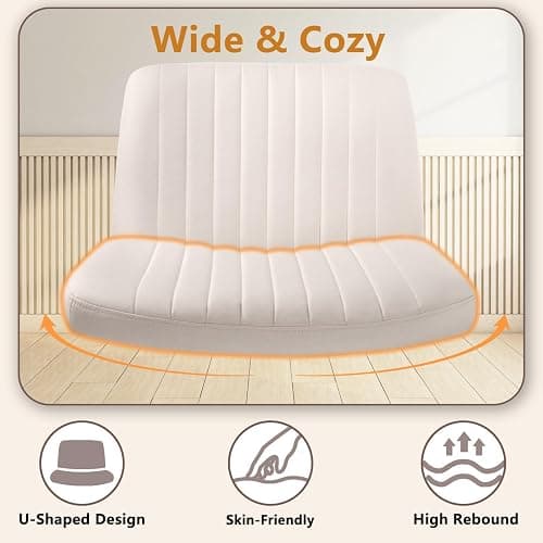Criss Cross Chair with Wheels, Cross Legged Office Vanity Chair with Wheels, Comfortable Beige Vanity Chair with Back, Armless Fabric Adjustable Wide Swivel Criss Cross Desk Chair for Home Office thumbnail 5
