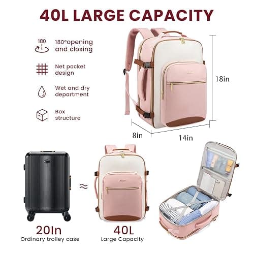 LOVEVOOK 40L Large Travel Backpack for Women Men, 17 Inch Carry on Backpack for Traveling on Airplane, Personal Item Travel Bag Airline Approved, Business Causal Weekender Backpacks thumbnail 3