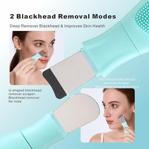 YUSAGO Multifunctional Face Washing Brushes,2 in 1 Pore Cleaning Brush & Blackhead Scraper,Pimple Extractor for Women Men,Face Scraper Skin Spatula,Pore Scrubber for Deep Cleansing.(Green) thumbnail 2