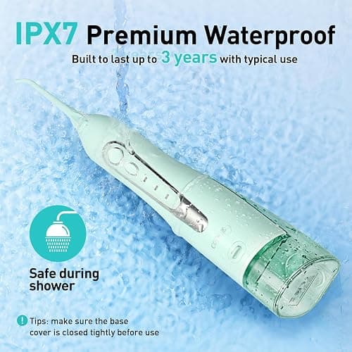 COSLUS Water Dental Flosser Teeth Pick: Portable Cordless Oral Irrigator 300ML Rechargeable Travel Irrigation Cleaner IPX7 Waterproof Electric Flossing Machine for Teeth Cleaning C20(F5020E) Green thumbnail 4
