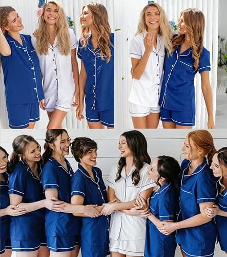 SWOMOG Womens Button Down Pajamas Set Short Sleeve Sleepwear Bride Soft Pj Lounge Sets XS-3XL thumbnail 3