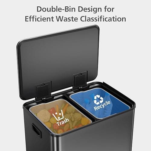 GarveeHome 60 L/16 gal Kitchen Trash Can,2×8 gal Pedal Trash Bin with Removable Baskets,Stainless Steel Garbage Can for Kitchen Office Restaurant School Hospital thumbnail 5