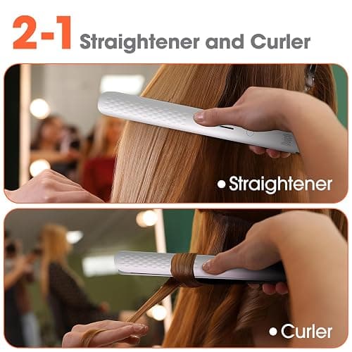 Quico Hair Straightener, 110-240V Global Travel Hair Straighteners for Women, 15s Fast Heating, Professional Negative Ion Flat Iron, Temp Memory, 320℉-450℉, Auto-Off, with Glove and Clips, Gift, White thumbnail 3