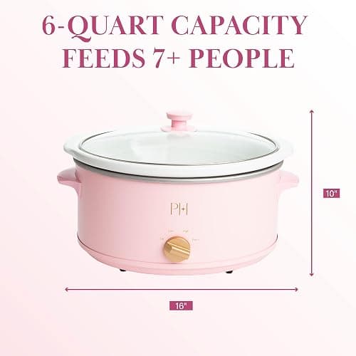 Paris Hilton 6-Quart Manual Slow Cooker, Features Three Settings (Low, High, Warm), Naturally Nonstick and Dishwasher Safe Stoneware Insert, Family Sized Capacity, Pink thumbnail 2