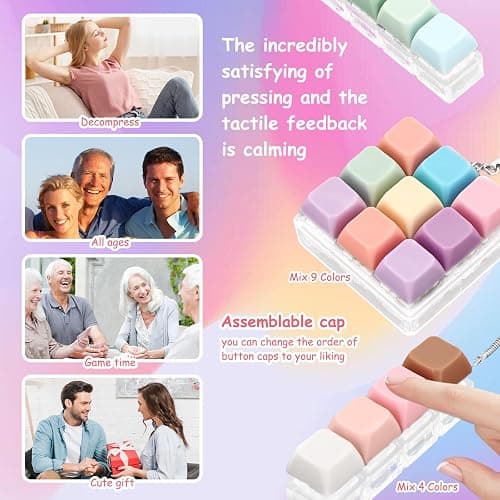 3 Pieces Keyboard Fidget Toy, Decompression Toys Keyboard Clicker Toy with Keychain for Adults to Relieve Stress and Pass Time (Style A) thumbnail 4