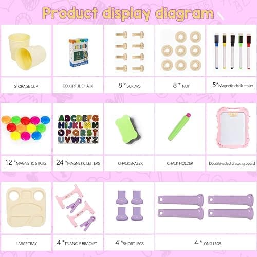 Mojitodon Art Easel for Kids, Adjustable Standing Rotatable Double Sided Easel with Painting Accessories for Toddlers Boys and Girls-Pink thumbnail 6