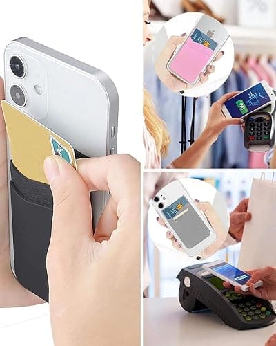 BIAJIYA 5 Pcs Card Holder for Back of Phone Case, ID/Credit Card Pocket Wallet Phone Card Holder, Phone Wallet Stick on Cellphone for iPhone Samsung Galaxy thumbnail 6