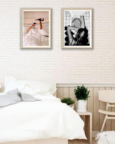 EcoHest Small 8x10 in After the Disco Party Framed Wall Art for Bathroom | Natural Oak Wood Frame, Canvas Wall Art, Black & White Funny Wall Decor for Bathroom, Bedroom, Dorm Room, College Room, 1Pack thumbnail 4