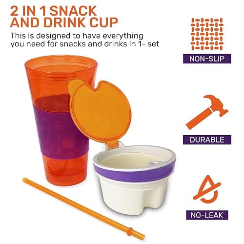 EXULTIMATE 2 in 1 Snack Drink Cup Kids Spill Proof Tumbler Plastic Straw Lid Locks 16 Oz thumbnail 3