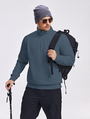 PINSPARK Men's Quarter Zip Pullover Sweatshirts Mock Neck Casual Long Sleeve Fall Winter Warm Fleece Cotton Sweatshirt thumbnail 6