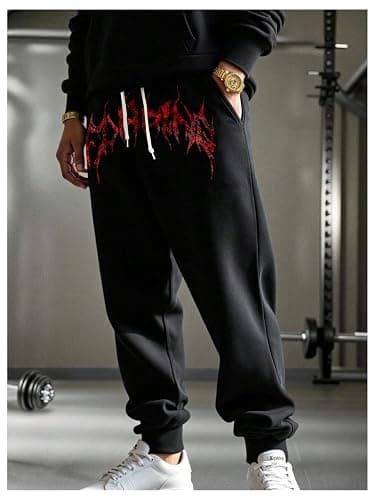 SHENHE Men's Gothic Graphic Jogger Sweatpants Drawstring Waist Workout Casual Track Pants thumbnail 2