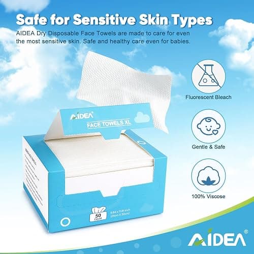 AIDEA XL Face Towels Disposable-100Ct (2 Box), Clean Facial Cloths, Facial Cleansing Wipes for Sensitive Skin, Face Towelettes for Makeup Removing, Nursing, Travel, Dry Wipes 9.84"×11.81" thumbnail 2