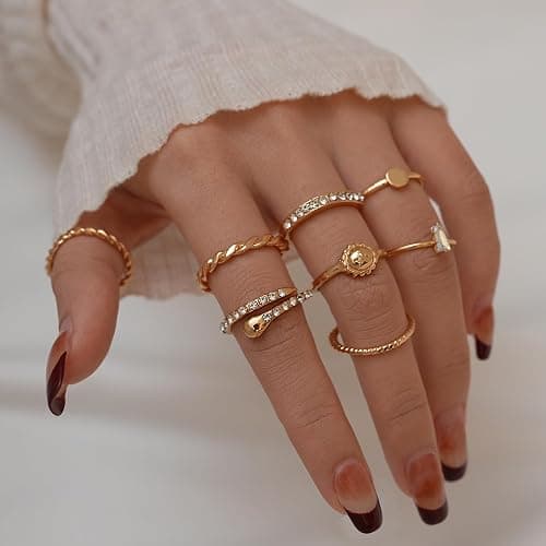 YEEZII 68 Pcs Gold Knuckle Rings Set for Women, Stackable Boho Joint Finger Midi Rings Silver Hollow Carved Crystal Stacking Ring Pack for Gift thumbnail 2