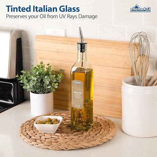 EHOMEA2Z Italian Glass Olive Oil Dispenser Bottle - 16 Oz, Oil and Vinegar Cruet with Stainless Steel Spout for Kitchen, Slight Green Tint (1, 473ml) thumbnail 3