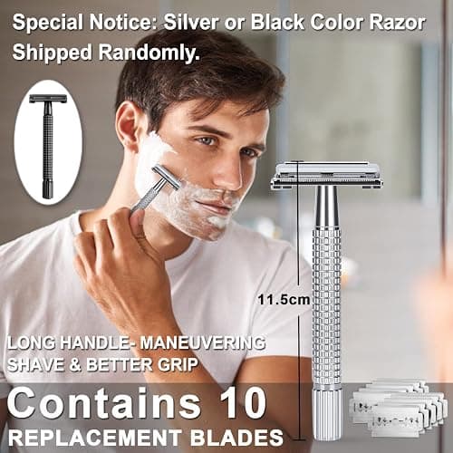 Men’s Shaving Kit with Safety Razor, Sandalwood Shaving Cream, Aftershave, Pre-Shave Oil, Shave Brush & Bowl, Apron Bib – Premium Grooming Gift Set for Men, Dad, Husband – Ideal for Christmas, Birthday, Stocking Stuffers thumbnail 5