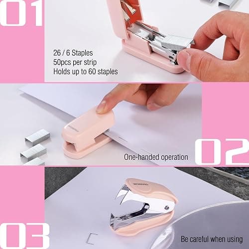 WORKPRO Mini Stapler with Staples, Two Pink Staplers, One Staple Remover | Small Stapler Set, 2000 Standard Staples - Cute Staplers for Desk with Non-Slip Base, Lock Design - Pink Ribbon thumbnail 6