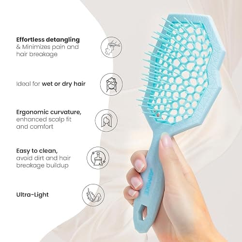 AIMIKE Glacier Detangling Brush, Pain-Free Detangler Brush for Curly Hair Wet & Dry Use, Glide Through Tangles with Ease, Vented Hairbrush for Women's 2c to 4c Curls, Blue thumbnail 3