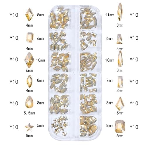 HNUIX Nail Rhinestones - 3D Multi Shape Size Crystal, Champagne Gold Nail Gems, Flat Back, with Kit, for Nail Art, DIY Decorations thumbnail 2