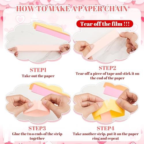 Lincia 600 Sheet Paper Chain Garland Strips 1x8 Inch with Double Sided Tape, DIY Construction Paper Chains for Birthday Wedding Holiday Party Decorations, Crafts Supplies (Valentine) thumbnail 4