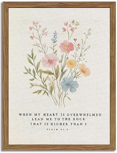 Christian Scripture Canvas Wall Art 8x10 Inch Psalm 61:2 Bible Verse Wall Decor, Boho Floral Religious Artwork for Prayer Room, Church, Office, Home, Wood Framed - Image 1