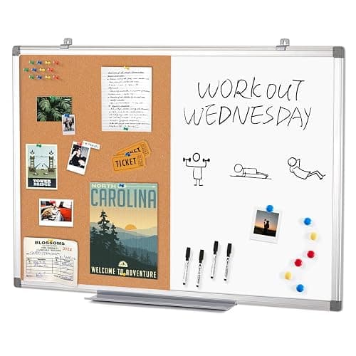 S SWANCROWN Half Corkboard and Magnetic Whiteboard Combo Dry Erase Bulletin Board for Retail School,Office,Family,Aluminium Frame,36x24 Inches - 36x24inches - Cork-vertical - Image 1