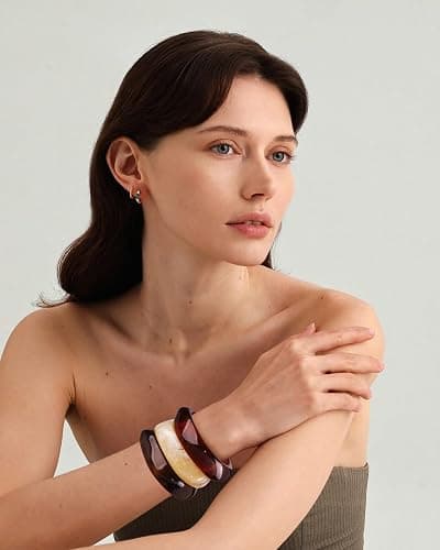 LILIE&WHITE Colorful Acrylic Bangle Bracelets For Women Resin Bangles Chic Vintage Gold Bracelet Chunky Bracelets Jewelry Gift thumbnail 2