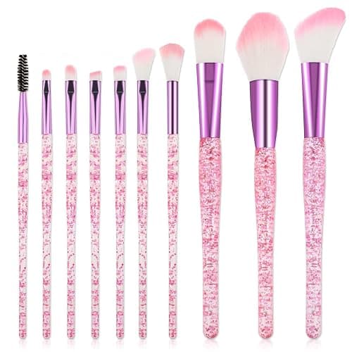 10 PCS Glitter Crystal Makeup Brush Set Cute Makeup Brushes Bling Professional Concealer Eye Shadow Eyeliner Blush Lip Blending Synthetic Brushes Tools Kit Face Cosmetics Blending Brushes for Women - Image 1