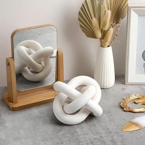Yalikop 3 Link Wood Knot Decor - Hand Carved Coffee Table Decoration, Boho Chain Link Decor, Modern Shelf, Rustic Objects for Home Living Room Bedroom(White) thumbnail 5