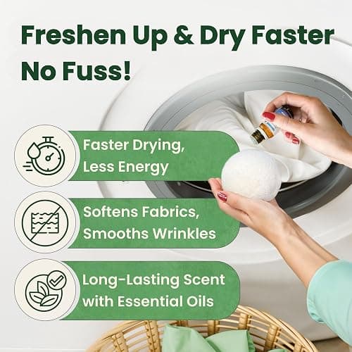 VIVASPHERE Wool Dryer Balls - Lint-Free - 6XL Pack - 1000+ Loads - Premium Natural Fabric Softener - Reduces Drying Time & Static - Includes Essential Oil - with Storage Bag thumbnail 5