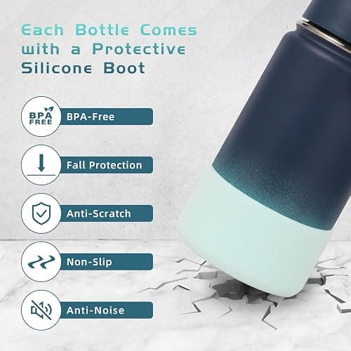 Volhoply 14oz KIds Water Bottle with Straw Lid and Silicone Boot Bulk 6 Pack,Stainless Steel Insulated Cups for Boys & Girls Multipack,Double Wall Vacuum Leakproof Bottles(Assorted,6) thumbnail 3