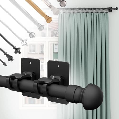 4 Pieces Self Adhesive Curtain Rod Bracket, Universal Plastic Curtain Rod Holders, No Drill Curtain Rod Brackets Curtain Rod Hooks for Bathroom, Bedroom, Livingroom, Kitchen (Black) thumbnail 6