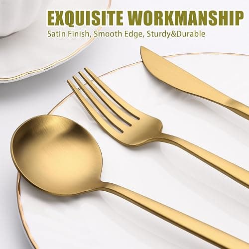 40 Piece Gold Silverware Set for 8, Terlulu Stainless Steel Flatware Set, Gold Cutlery Set Utensils Set, Tableware Include Forks Knives Spoons for Home Kitchen Restaurant Wedding, Satin Finish thumbnail 4