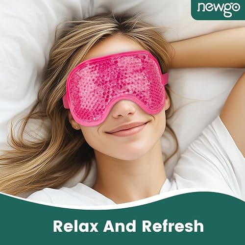 NEWGO Cooling Gel Cold Eye Mask for Puffy Eyes, Reusable Ice Pack with Soft Plush Backing for Dark Circles, Migraine, Stress Relief - Rosered thumbnail 7