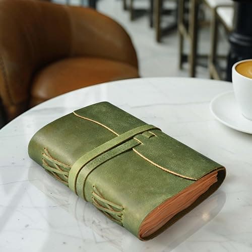 LEATHER VILLAGE Leather Bound Journal - Green, 7"X5", 220 Pages - Vintage Blank Paper Diary for Writing, Drawing, Sketchbook, and Travel Notebook - Ideal for Women and Men thumbnail 5