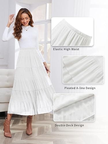NASHALYLY Women's Chiffon Elastic High Waist Pleated A-Line Flared Maxi Skirts thumbnail 5