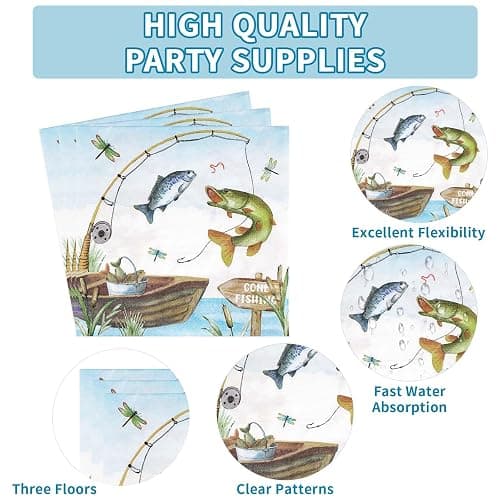 96 Pcs Fishing Baby Shower Party Decorations for Boy Gone Fishing Plates and Napkins A Little Fisherman is on The Way Party Decorations for Boys O Fishally 1st Birthday Favors Serves 24 thumbnail 4