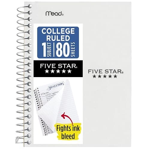 Five Star Spiral Notebook, 1 Subject, College Ruled Paper, 4-3/8" x 7", Small Size, 80 Sheets, Fights Ink Bleed, Water Resistant Cover, White (450048E) - Image 1