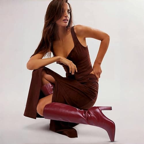 Lovee Cosee Knee High Boots for Women Square Toe Chunky Heeled Boots with Side Zipper Fashion Dress Elastic Tall Boots thumbnail 6