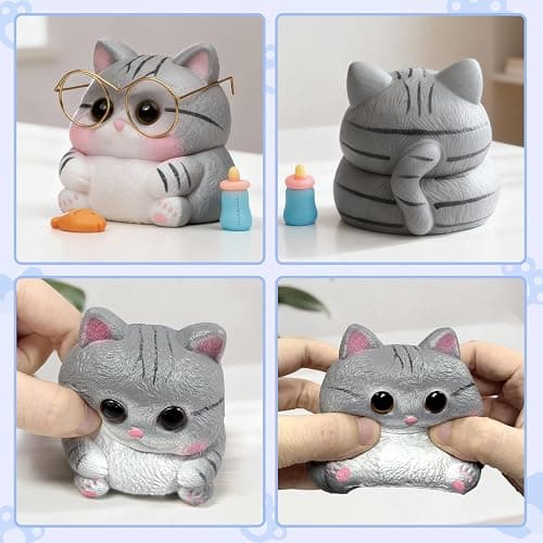 Reenovan Cat Squishy Toy, Soft TPR Stress Relief Sensory Squeeze Toys, Cute Kawaii Desk Toy, Birthday Gift and Party Favor for Kids and Adults thumbnail 7